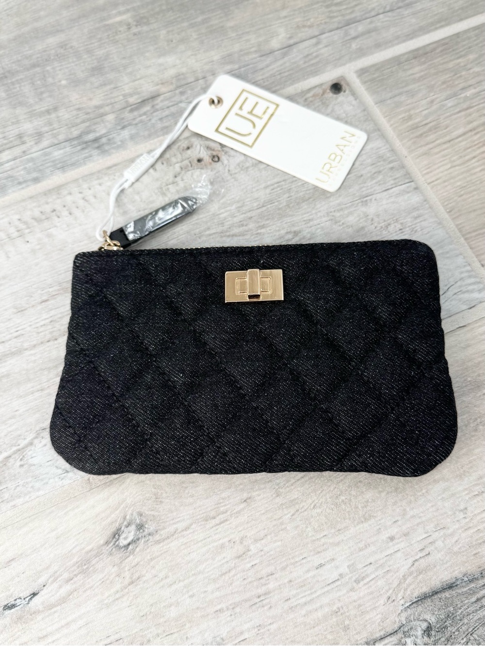 Urban Expressions Black Denim Quilted Zipper Pouch
